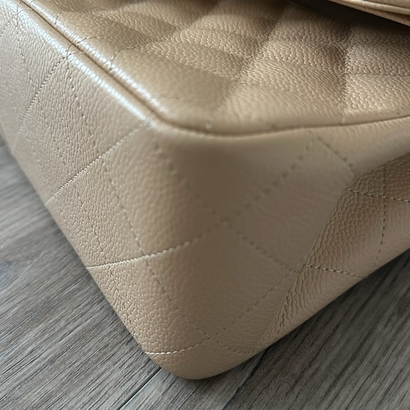 Authentic Chanel Beige Caviar Jumbo Double Flap Bag, excellent condition. - Picture 4 of 7